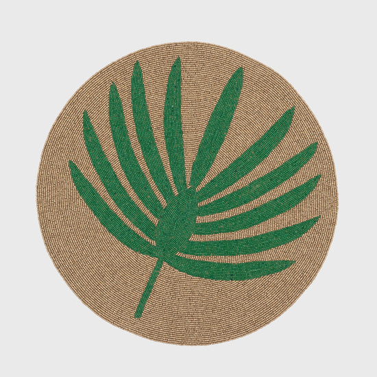 Palm Frond Hand Beaded Placemat, Green