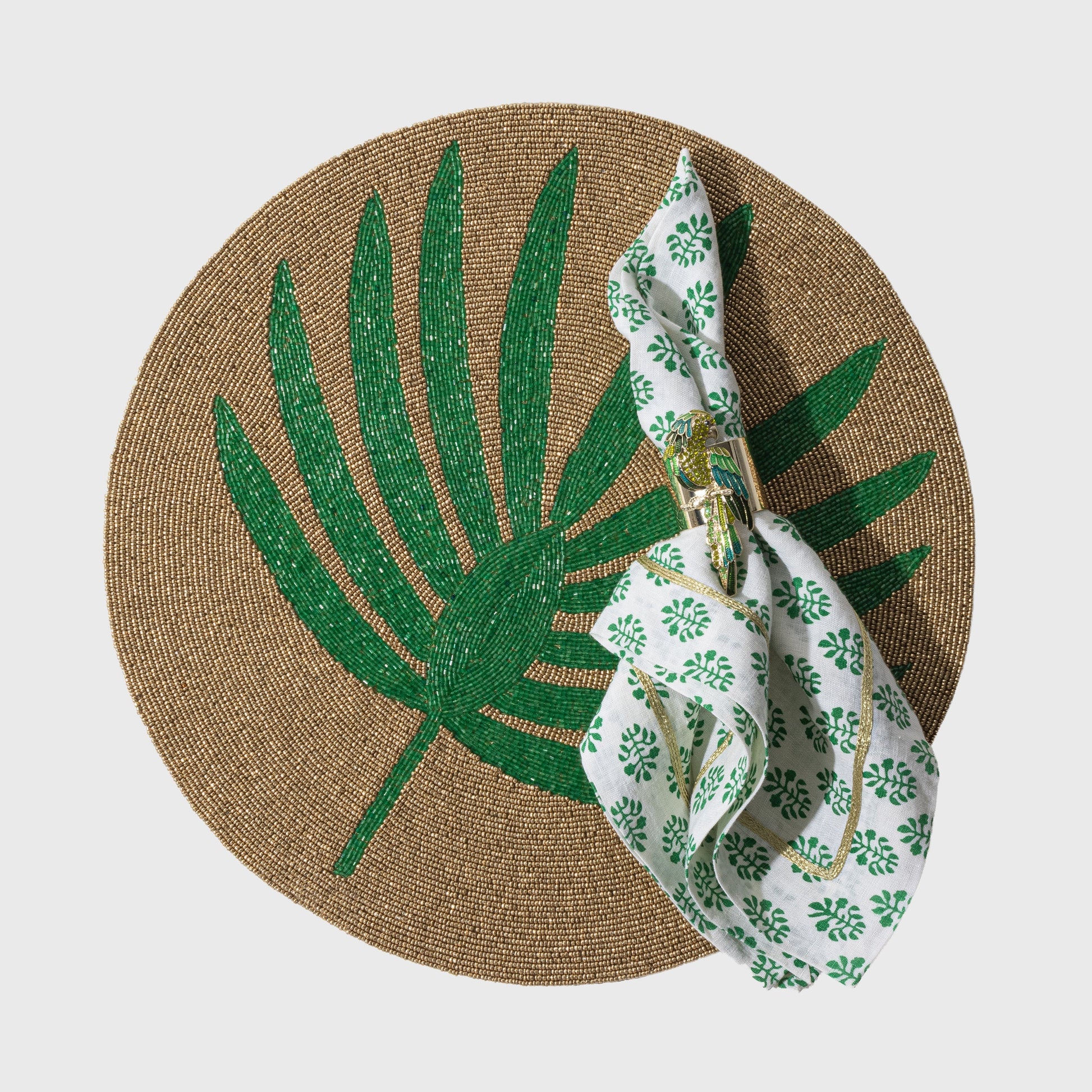 Palm Frond Hand Beaded Placemat, Green