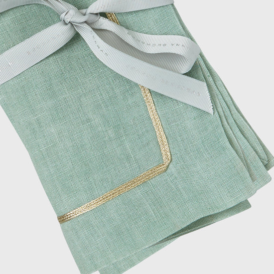 Gold Trim Dinner Napkins, Seafoam, Set of Two