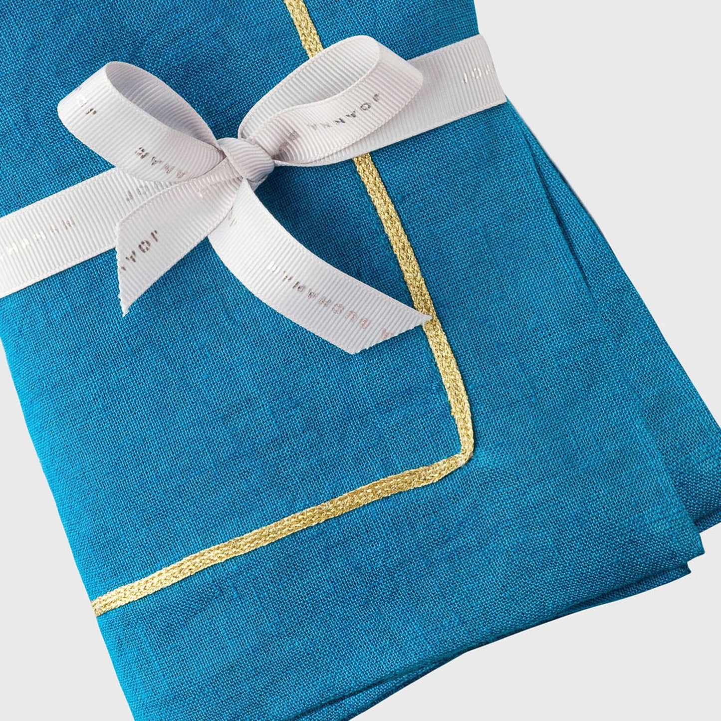 Gold Trim Dinner Napkins, Turquoise Set of Two