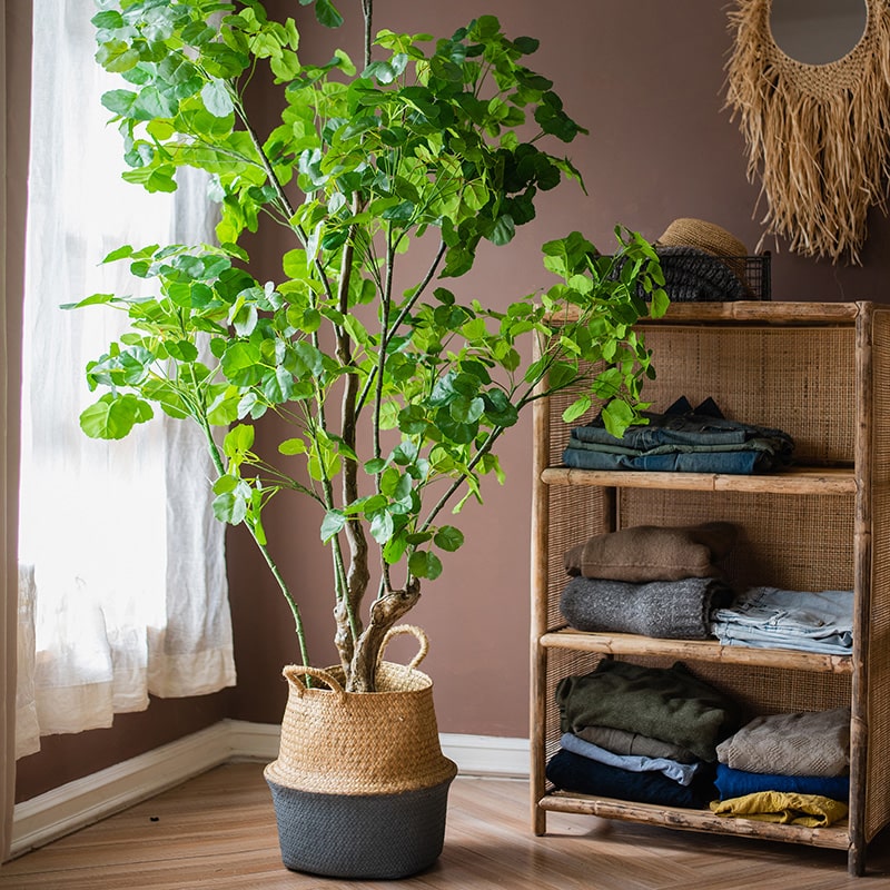 Silk Artificial Apple Banyan Leaf Tree In Pot