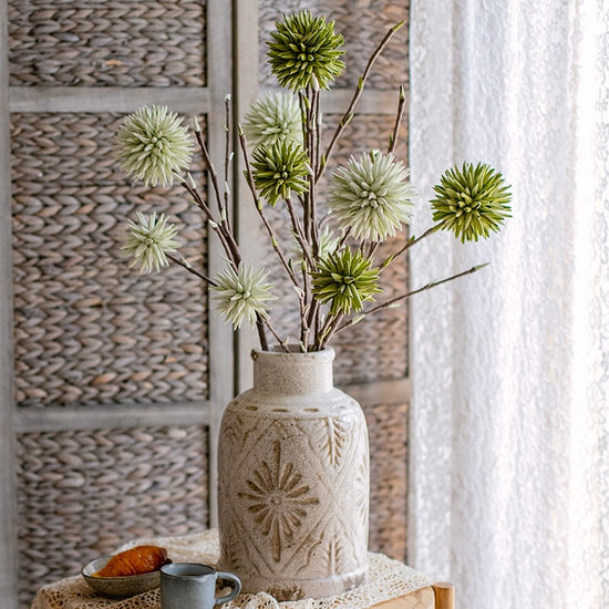 Round Ball Flower on Twig Stem in Green