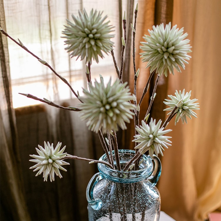 Round Ball Flower on Twig Stem in Green