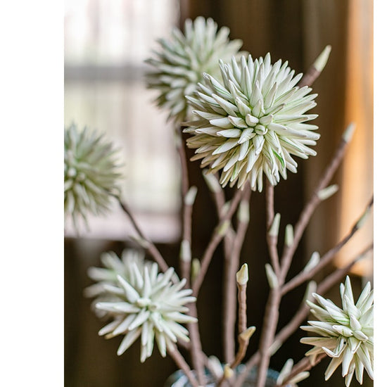 Round Ball Flower on Twig Stem in Green