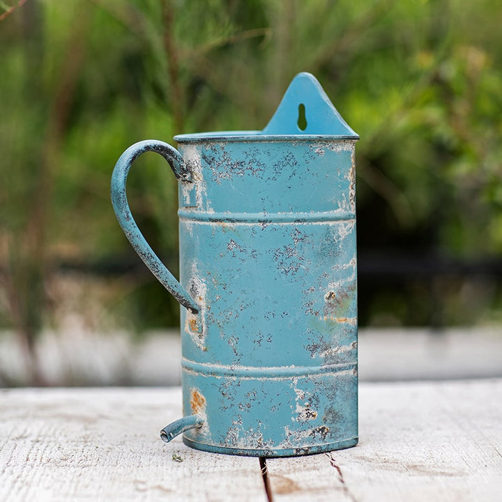 Rustic Blue Iron Flowerpot w/ Handle