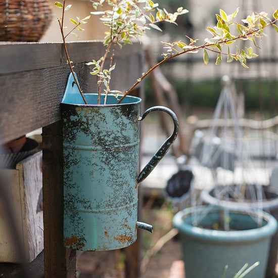 Rustic Blue Iron Flowerpot w/ Handle