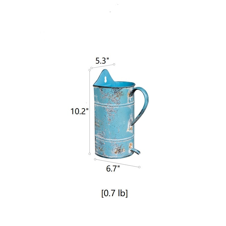 Rustic Blue Iron Flowerpot w/ Handle