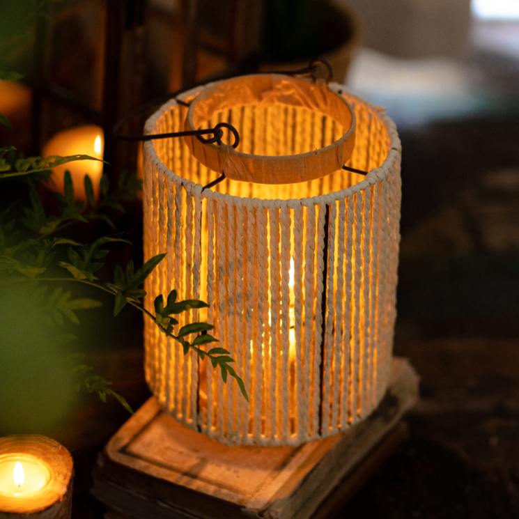 Portable Lantern Candle Holder Rope Paper Lantern