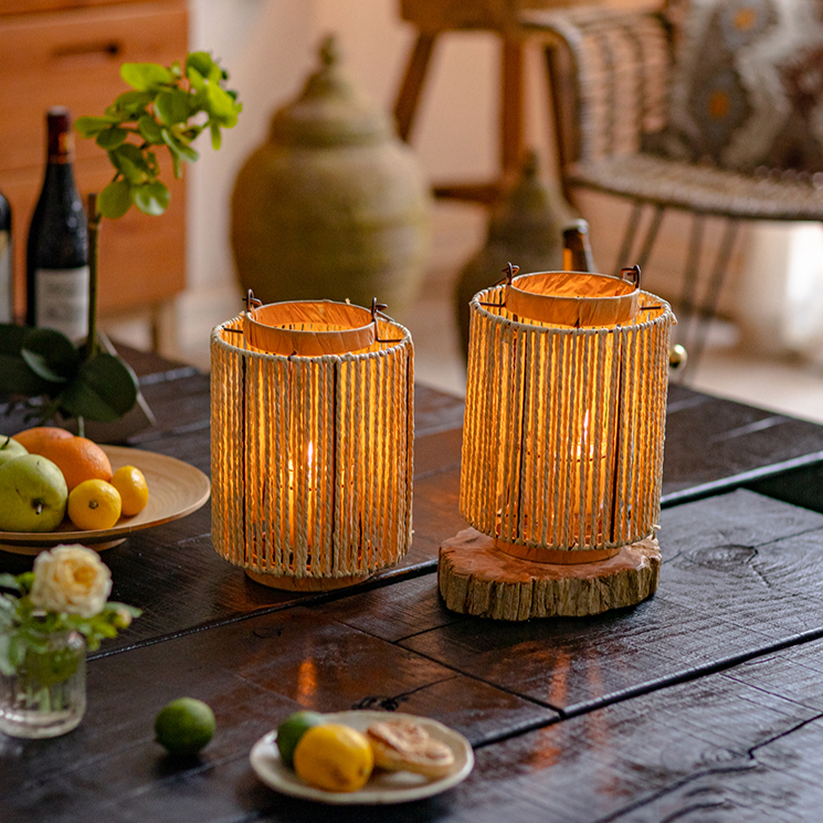 Portable Lantern Candle Holder Rope Paper Lantern