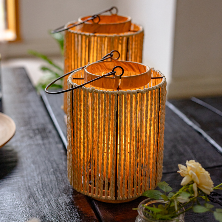 Portable Lantern Candle Holder Rope Paper Lantern