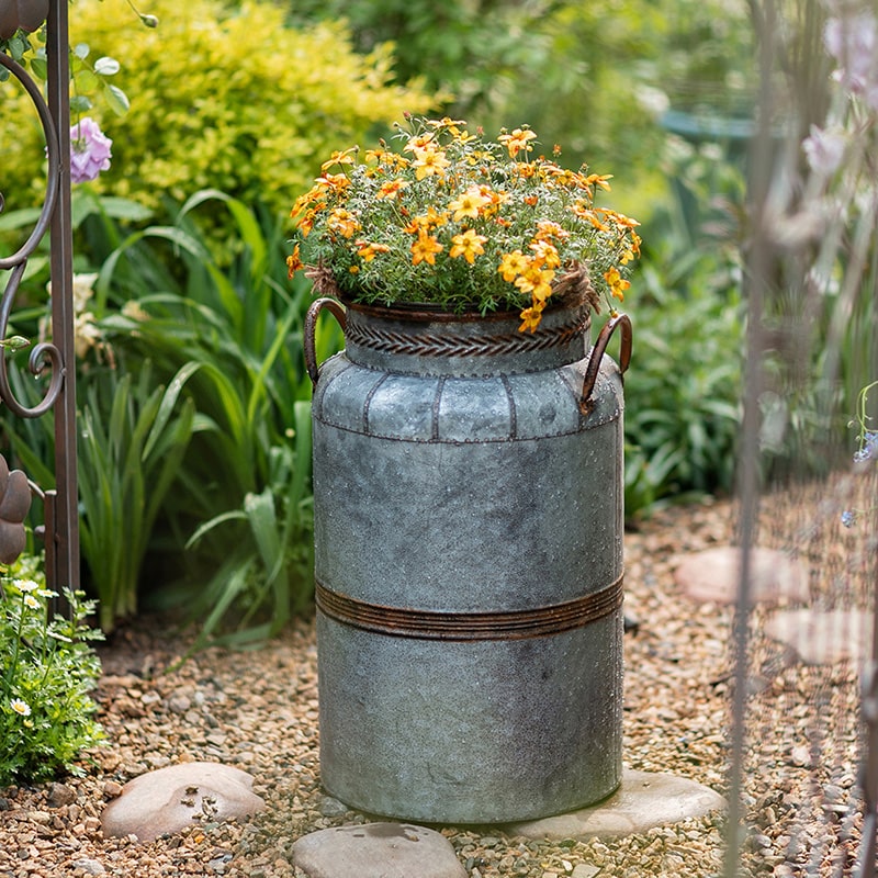 Restoration Flower Pot Gray Brown Round Metal