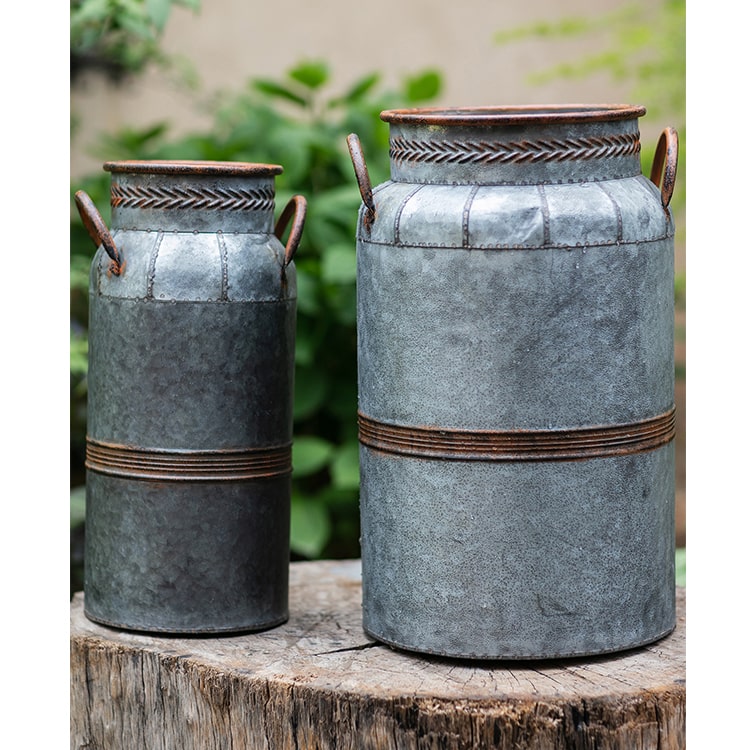 Restoration Flower Pot Gray Brown Round Metal