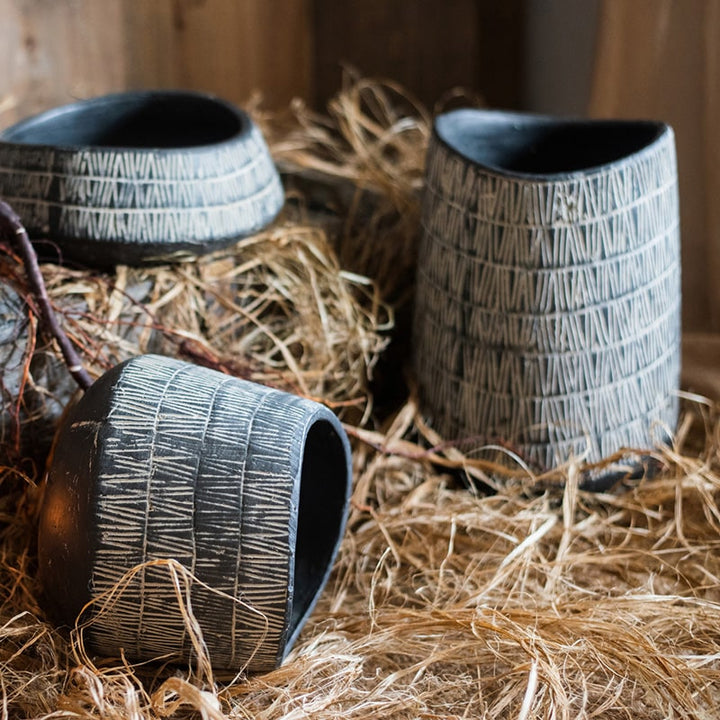 Geometry Line Ceramic Stoneware Flower Pot