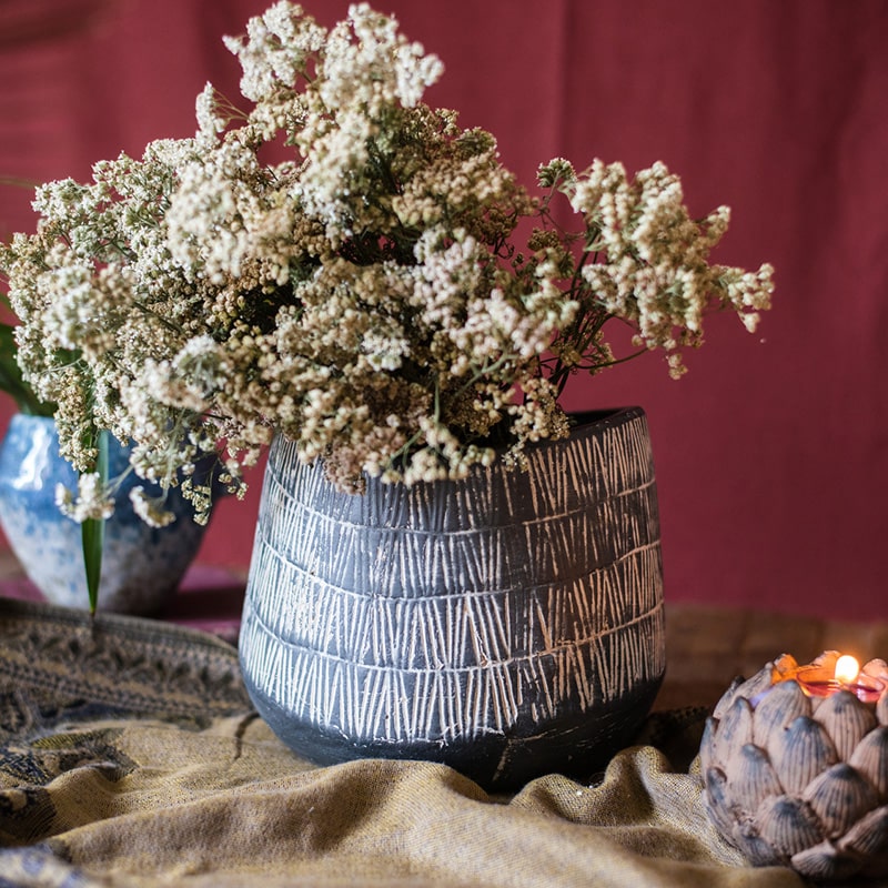 Geometry Line Ceramic Stoneware Flower Pot