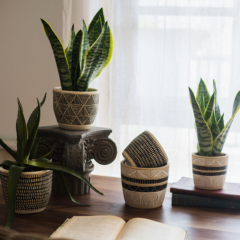 Geometric Art Concrete Flower Pot