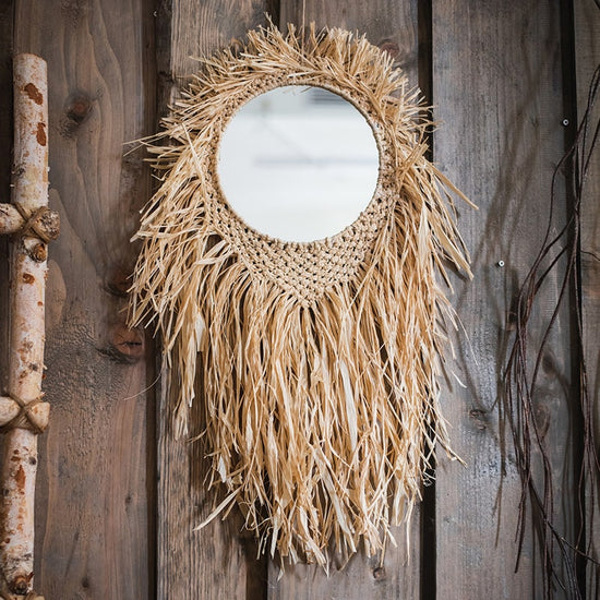 Handcraft Grass Hanging Round Mirror