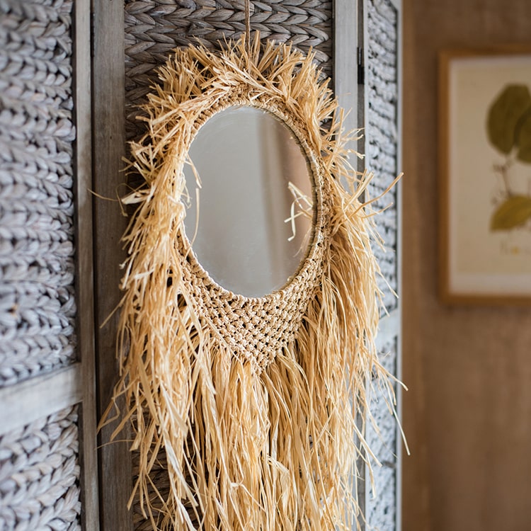 Handcraft Grass Hanging Round Mirror