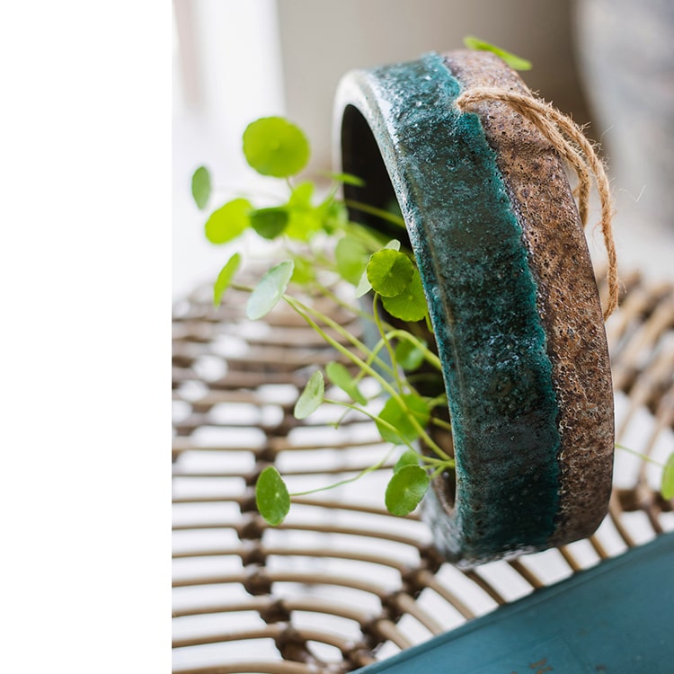 Green Coarse Ceramic Wall Hanging Planter Half Round