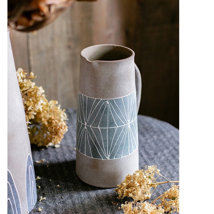 Gray Blue Handpainted Terracotta Table Vase