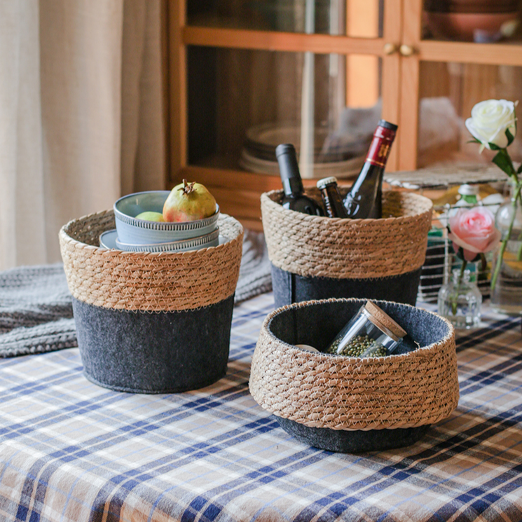 Modern Straw Gray Basket Organizer