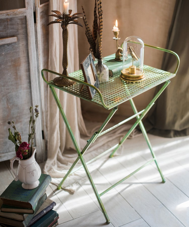 Green Farmhouse Metal Side Table