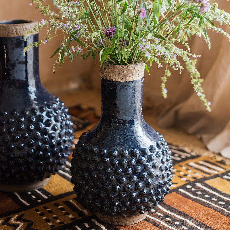 Large South East Asia Navy Blue Domo Coarse Pottery Vase