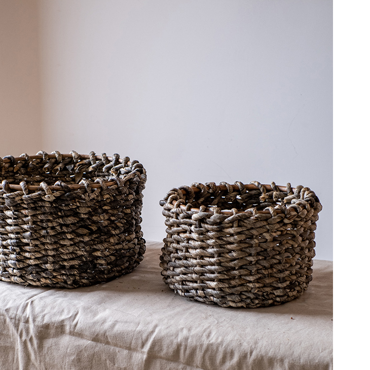 Natural Brown Straw Round Basket