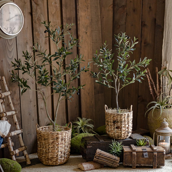 Natural Straw Round Basket with Handles