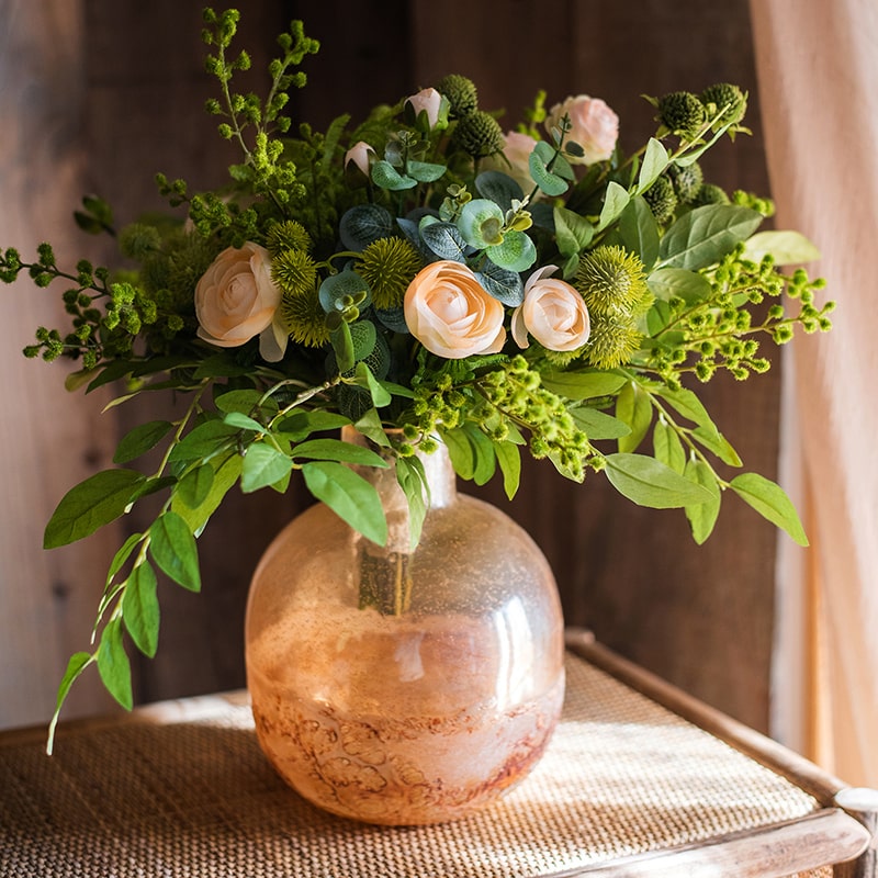 Hand Blown Bubble Glass Bud Vase Amber