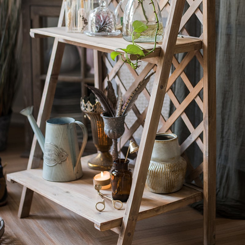 Solid Wood Two Tire Plant Stand Book Shelf