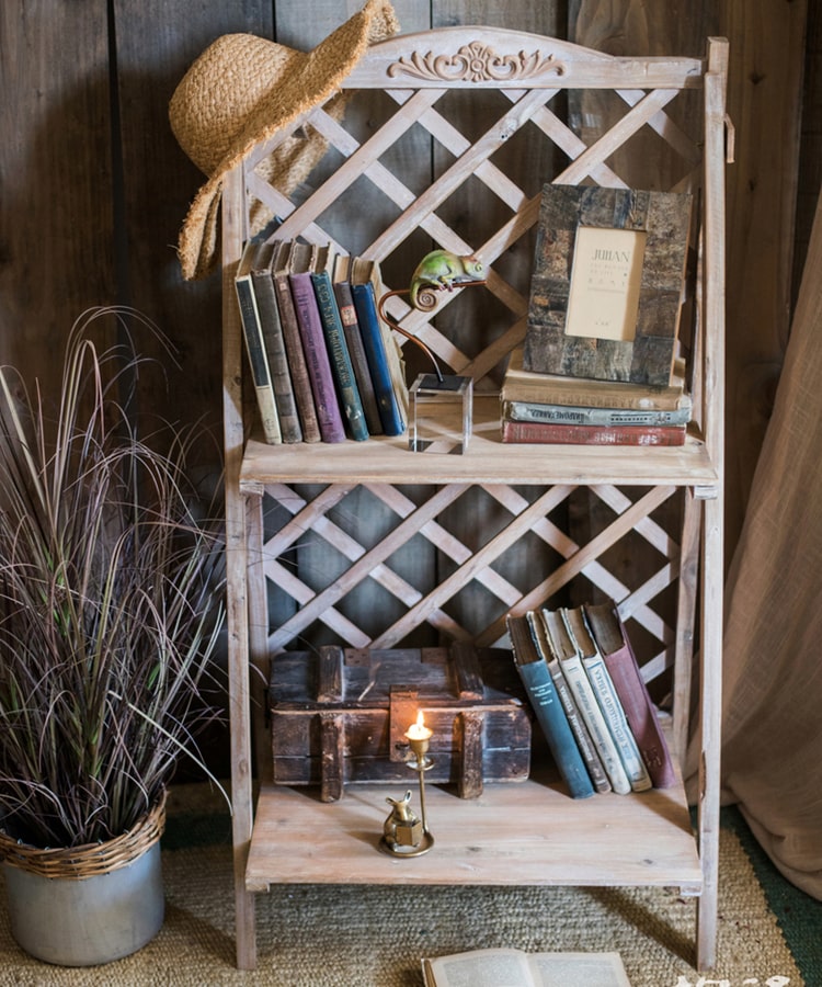 Solid Wood Two Tire Plant Stand Book Shelf