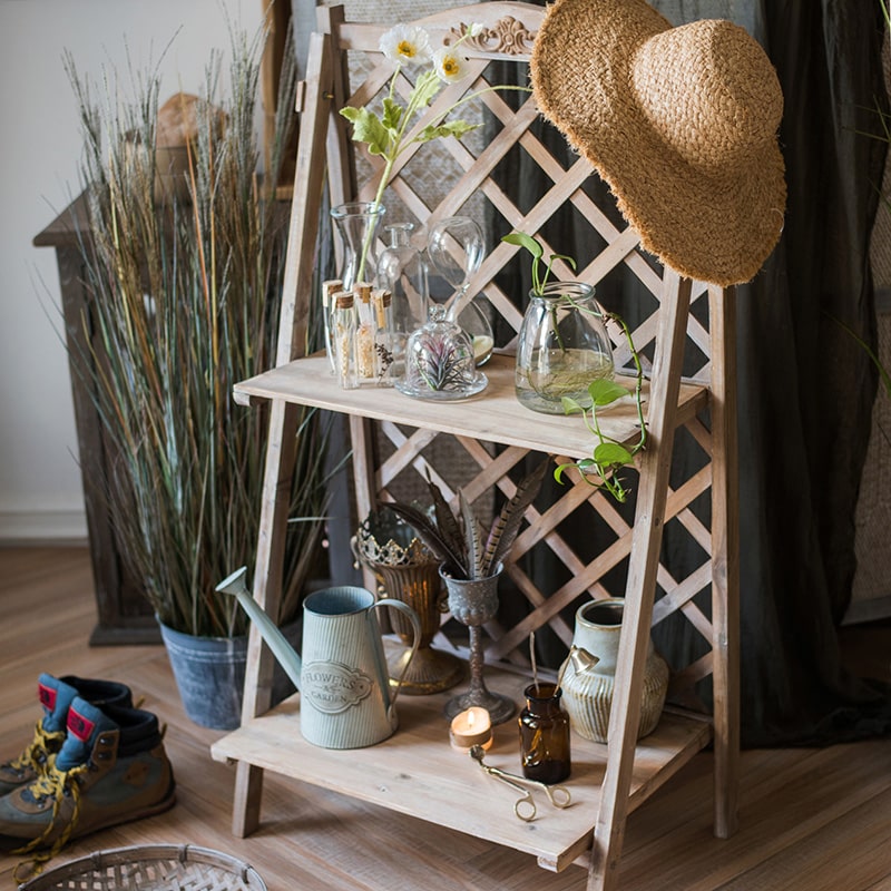 Solid Wood Two Tire Plant Stand Book Shelf