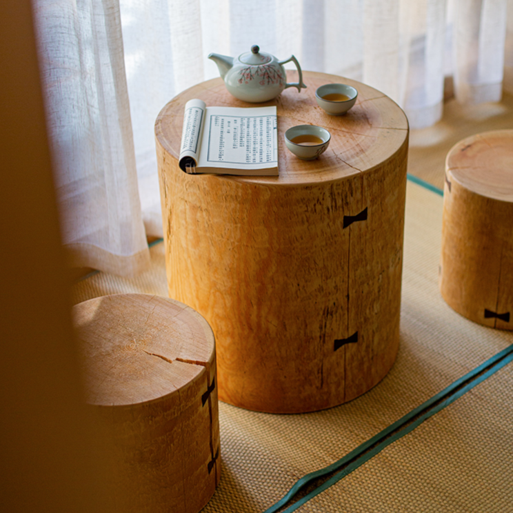 Pine Wood Pedestal Table Side Table