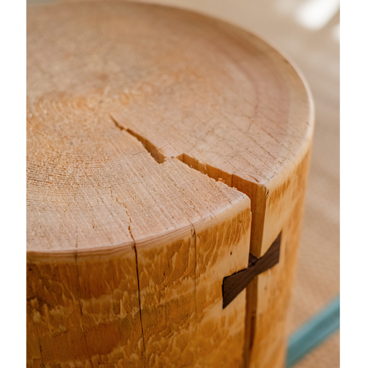 Pine Wood Pedestal Table Side Table