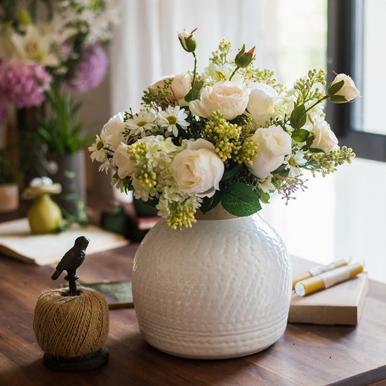 White Flower Vase Glazed Ceramic Vase