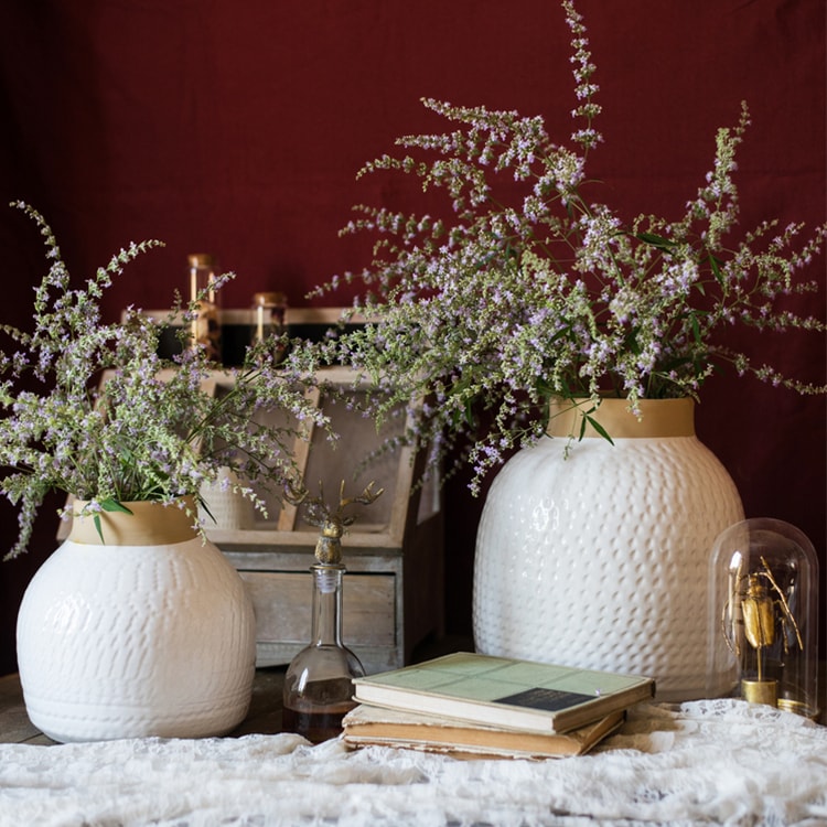 White Flower Vase Glazed Ceramic Vase