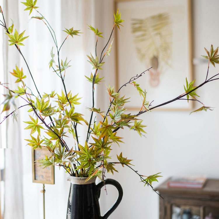 Silk Zen Style Green Maple Leaf Stem 43" Tall