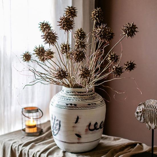 Giant Zen Style Ink Painting Terracotta Floor Pot