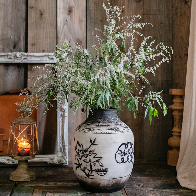 Giant Zen Style Ink Painting Terracotta Floor Pot