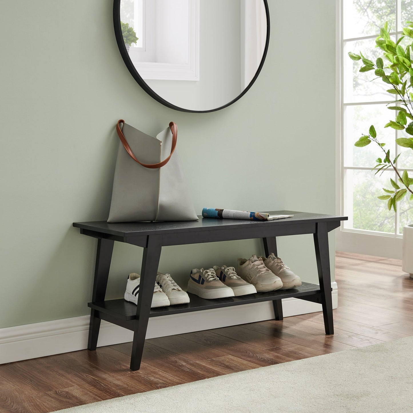 Kochi Minimalist Solid Wood Entry Bench with Lower Storage Shelf