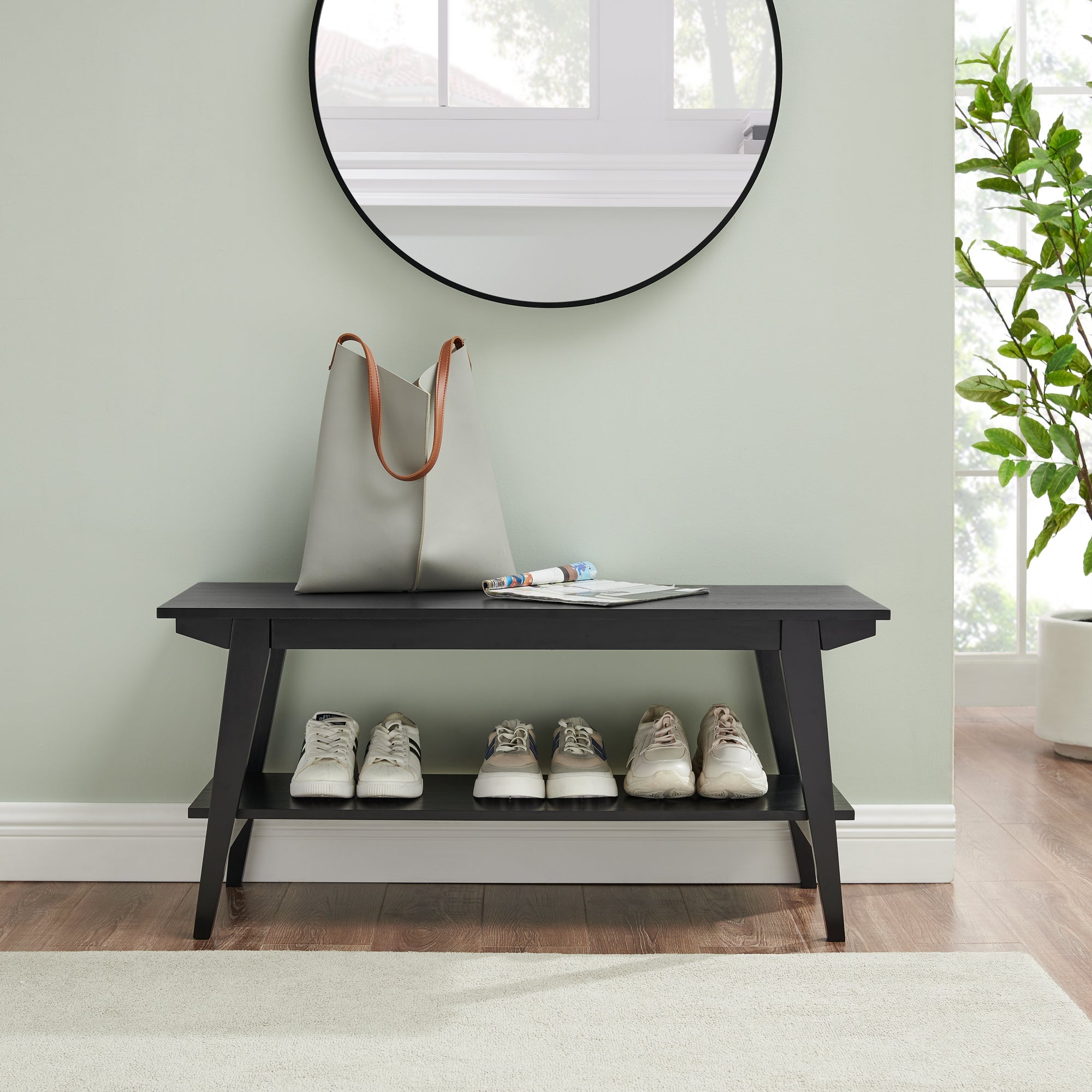 Kochi Minimalist Solid Wood Entry Bench with Lower Storage Shelf