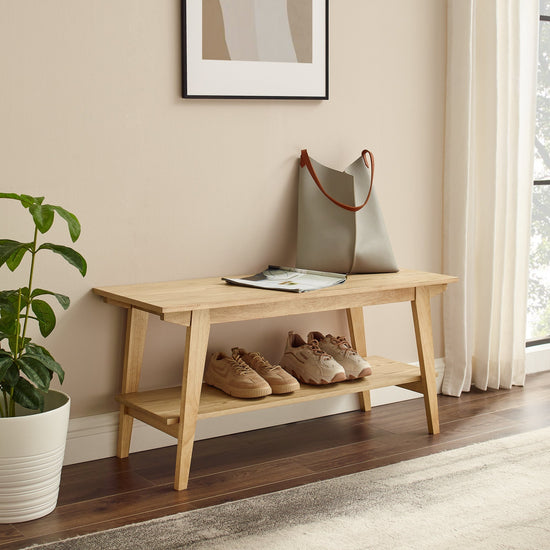 Kochi Minimalist Solid Wood Entry Bench with Lower Storage Shelf