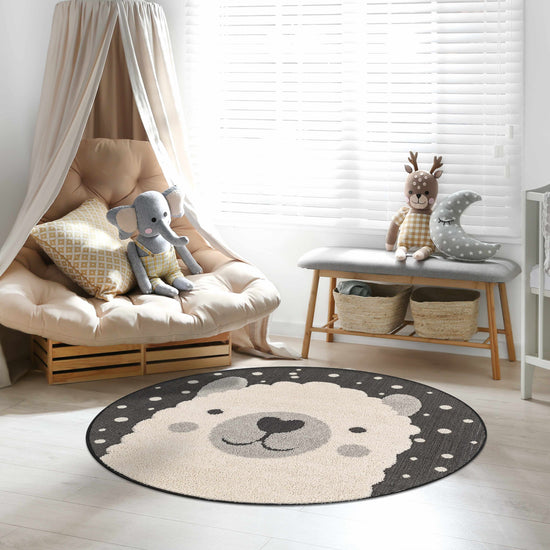 Kids Nursery Round Rug, Llama Animal Print