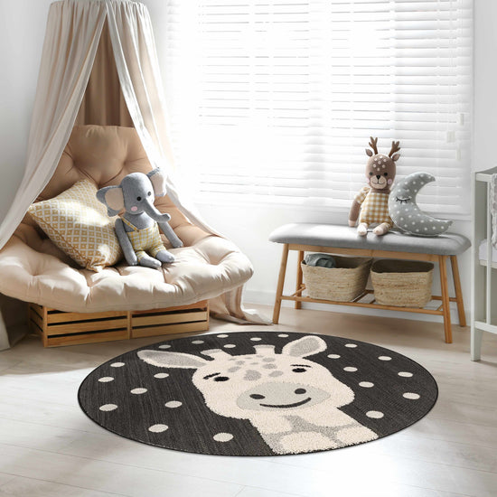 Kids Nursery Round Rug, Giraffe Animal Print