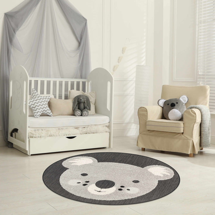 Kids Nursery Round Rug, Koala Animal Print