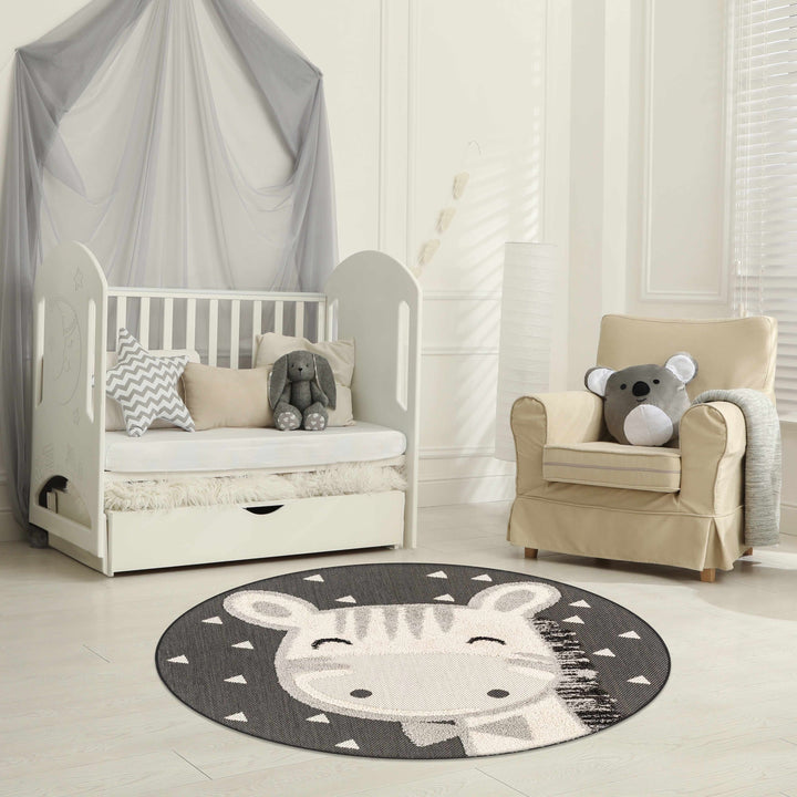 Kids Nursery Round Rug, Giraffe Bowtie Animal Print