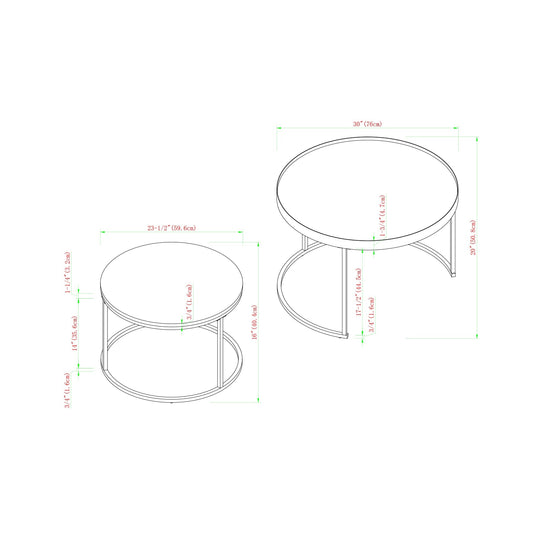 Modern Round Nesting Coffee Tables with Round Base, Set of 2