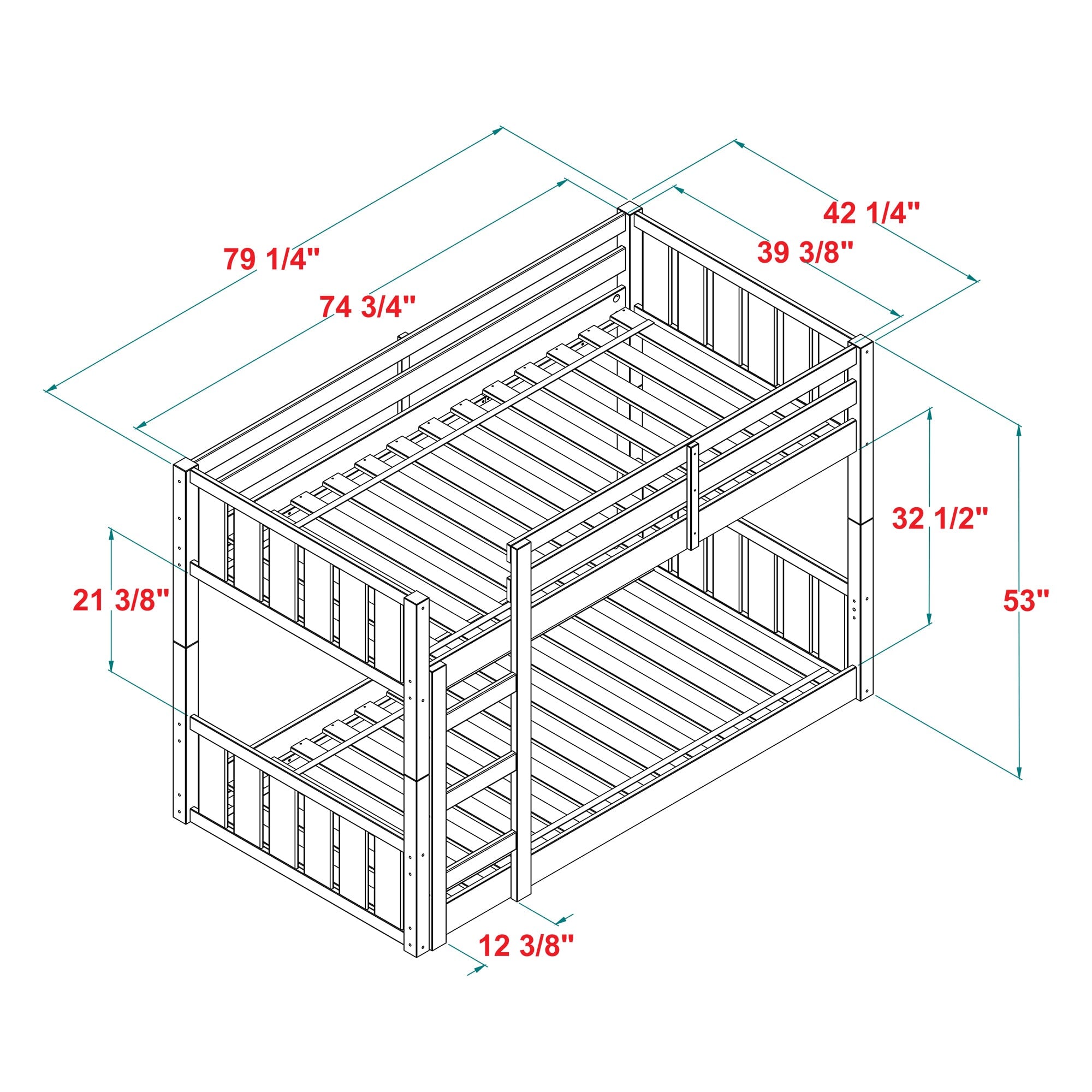 Twin Over Twin Solid Wood Slat Bunk Bed