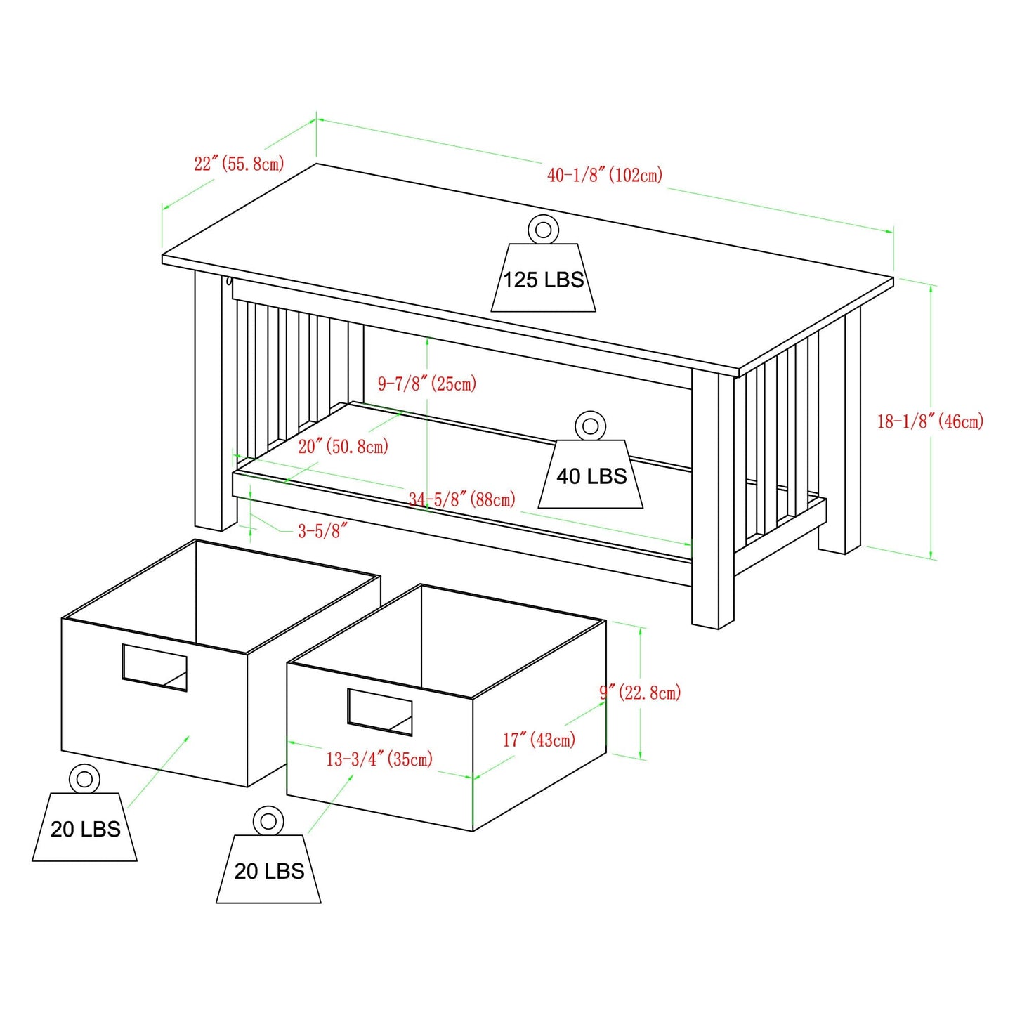 Mission Storage Coffee Table with Baskets