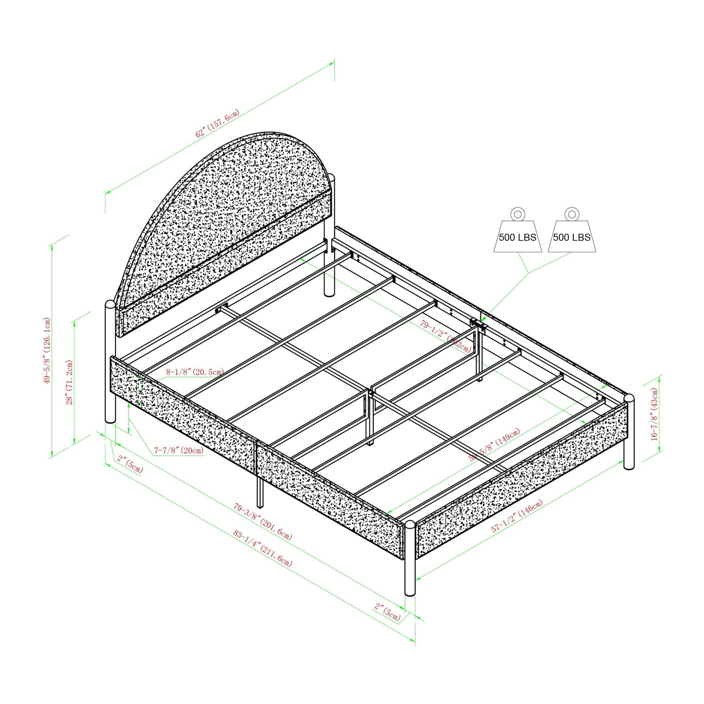 Gastonia Queen Metal and Upholstered Bed with Arched Headboard